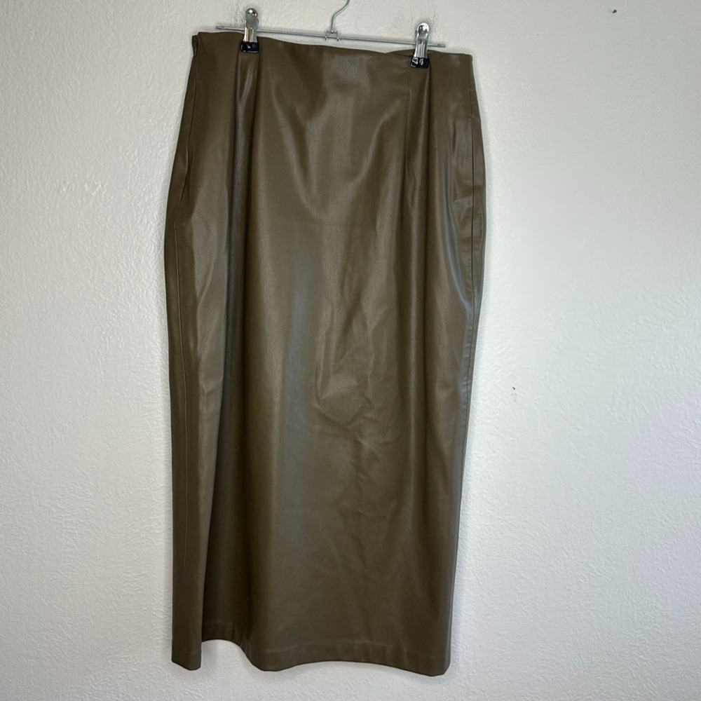 Zara Faux Leather Midi Skirt Olive Green Size Medium NWT - Picture 9 of 9